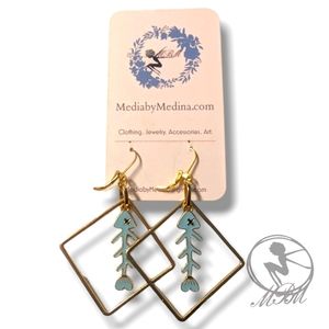 MBM Enamel Fishbone Charm Earrings. Handmade
